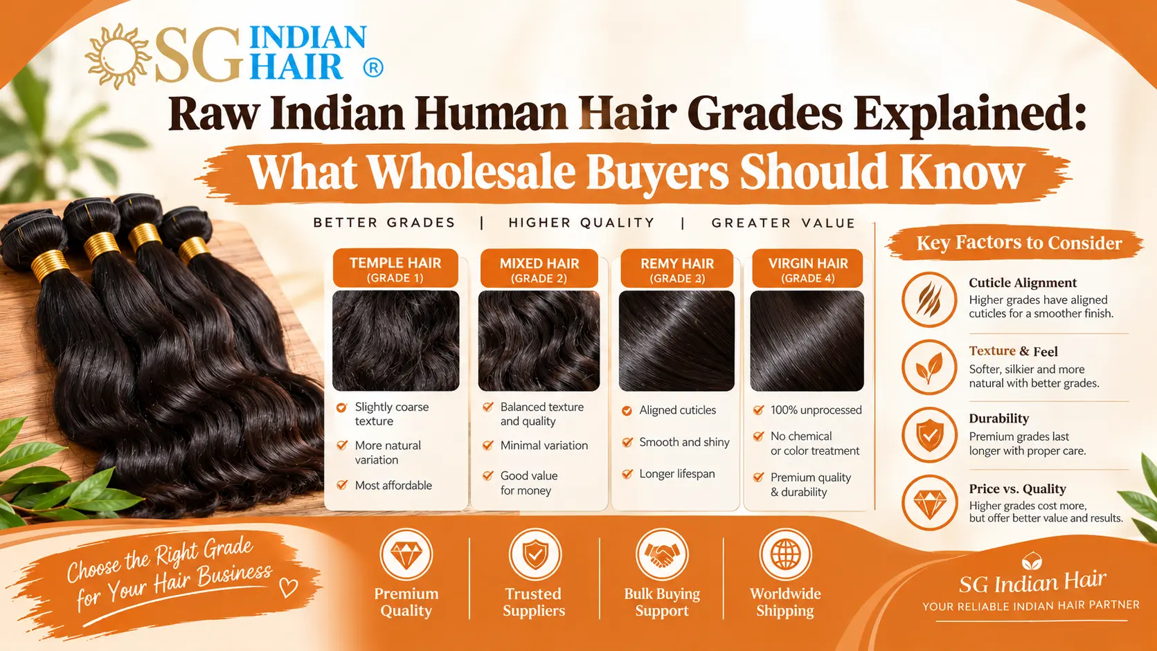 Raw Indian Human Hair Grades Explained: What Wholesale Buyers Should Know